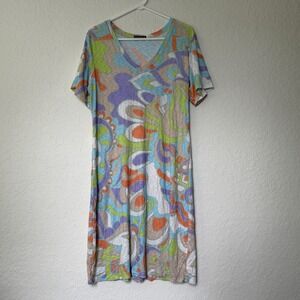 David Cline Womens Dress Size XL Multicolor Short Sleeve Knit Travel Cruise